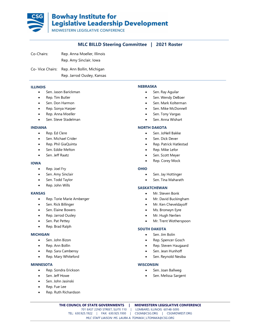 MLC BILLD Steering Committee | 2021 Roster