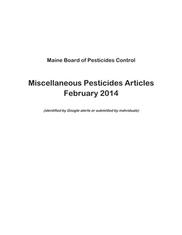 Miscellaneous Pesticides Articles February 2014