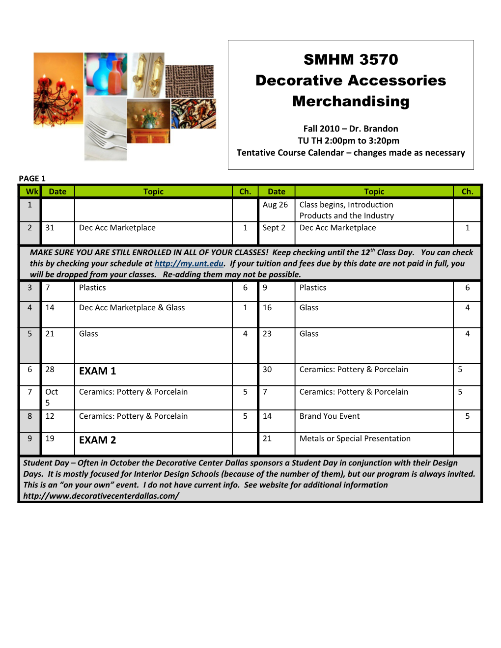 SMHM 2400 Introduction to the Furniture Industry