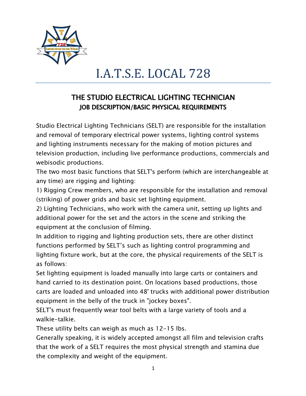 Studio Lighting Technician Job Description.Pdf