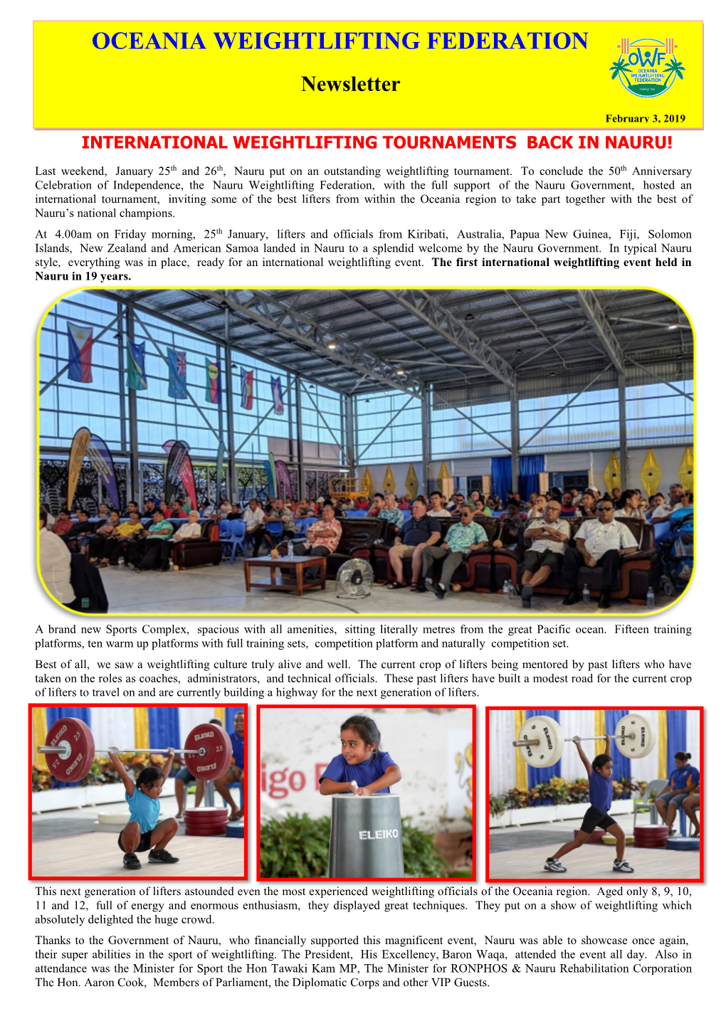 OCEANIA WEIGHTLIFTING FEDERATION Newsletter