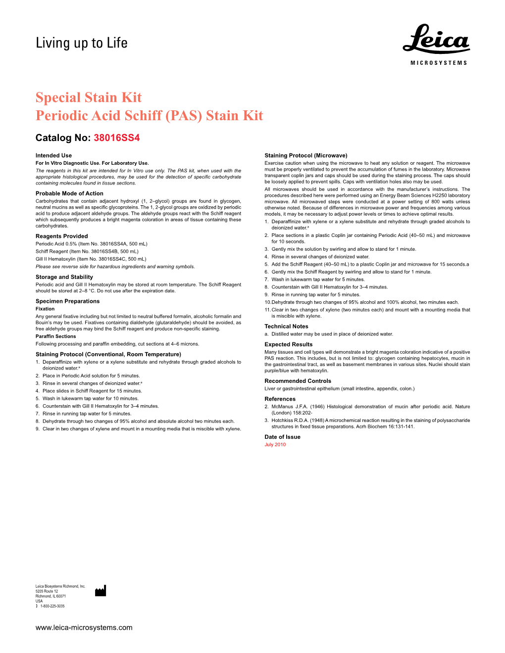 Living up to Life Special Stain Kit Periodic Acid Schiff (PAS) Stain