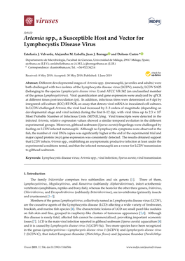 Artemia Spp., a Susceptible Host and Vector for Lymphocystis Disease Virus