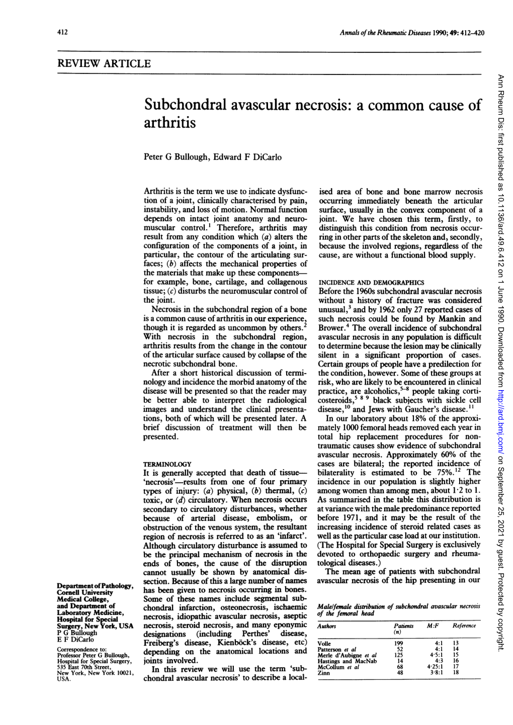 Subchondral Avascular Necrosis: a Common Cause of Arthritis