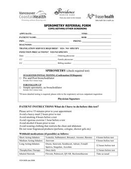 Universal Spirometry Clinic Referral Form