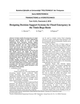 Designing Decision Support Systems for Flood Emergency in the Timis-Bega Basin L