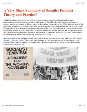 A Very Short Summary of Socialist Feminist Theory and Practice*