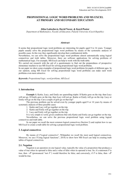 Propositional Logic Word Problems and Ms Excel at Primary and Secondary Education