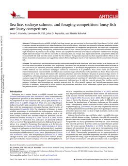 Sea Lice, Sockeye Salmon, and Foraging Competition: Lousy ﬁsh Are Lousy Competitors Sean C
