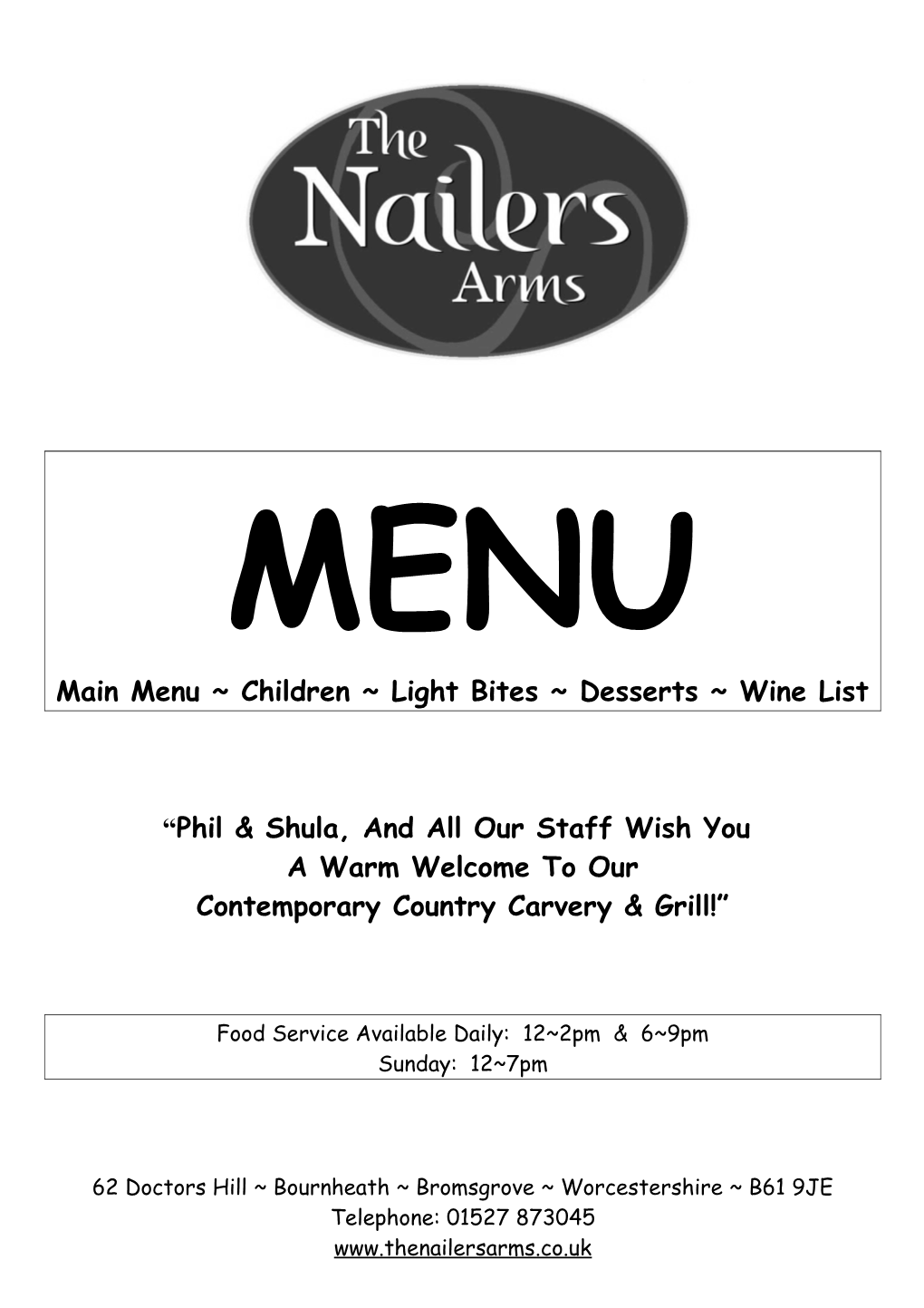 Main Menu Children Light Bites Desserts Wine List