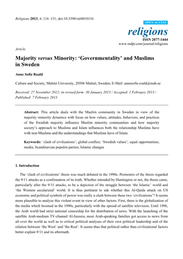 'Governmentality' and Muslims in Sweden