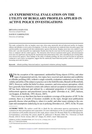 An Experimental Evaluation on the Utility of Burglary Profiles Applied in Active Police Investigations