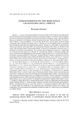 Animadversions on the Moss Genus Cratoneuron (Sull.) Spruce