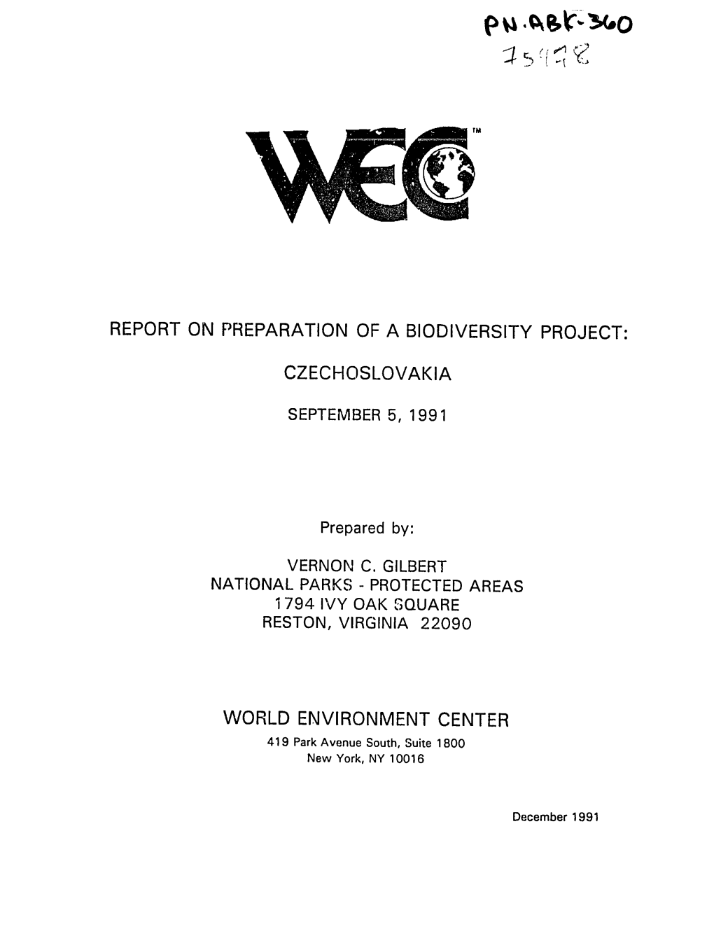 Report on Preparation of a Biodiversity Project