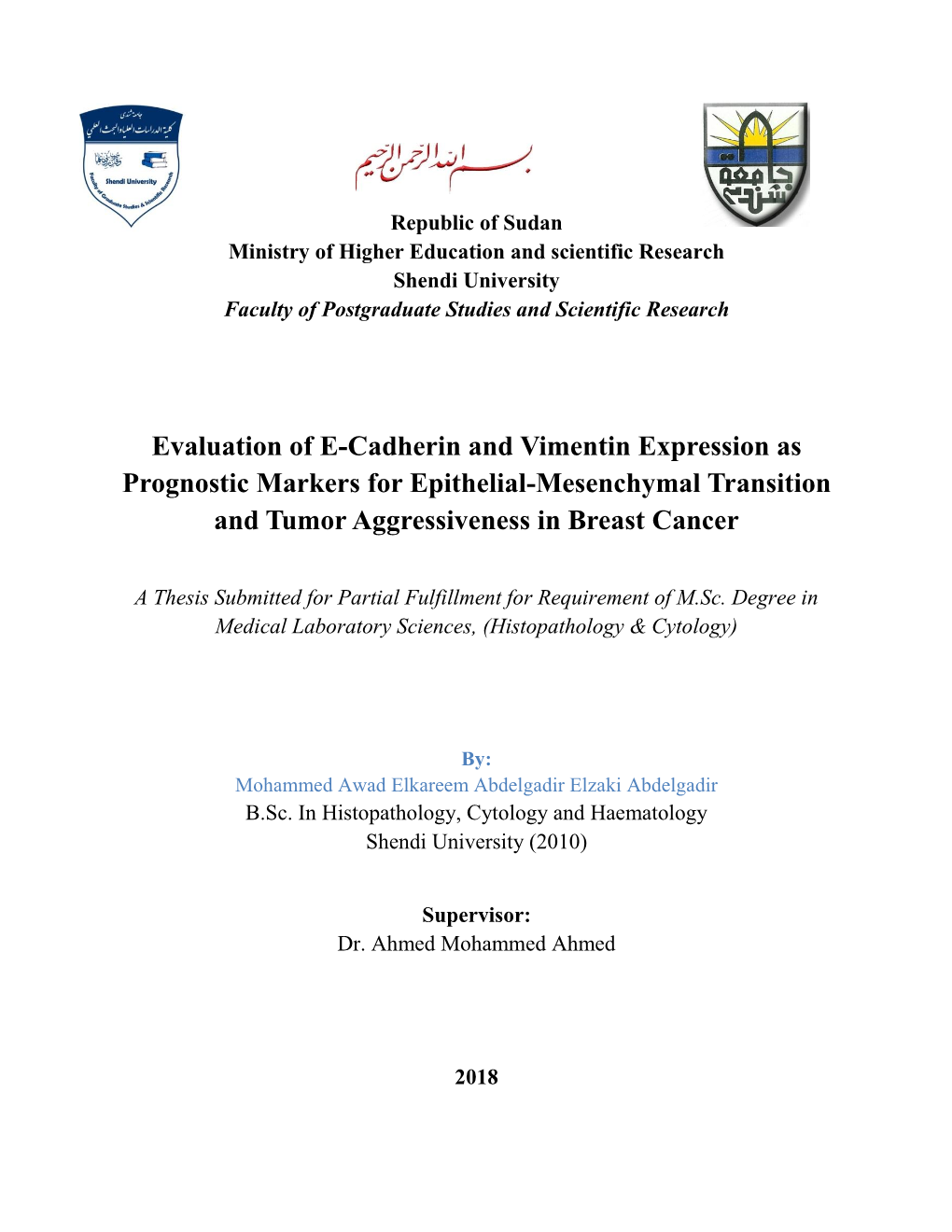 Evaluation of E-Cadherin and Vimentin Expression As Prognostic Markers for Epithelial-Mesenchymal Transition and Tumor Aggressiveness in Breast Cancer