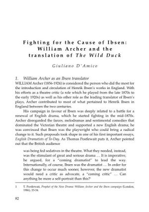 Fighting for the Cause of Ibsen: William Archer and the Translation of the Wild Duck