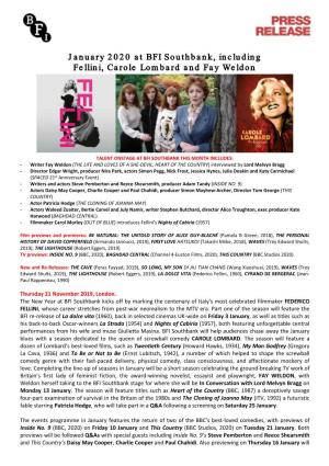 January 2020 at BFI Southbank, Including Fellini, Carole Lombard and Fay Weldon