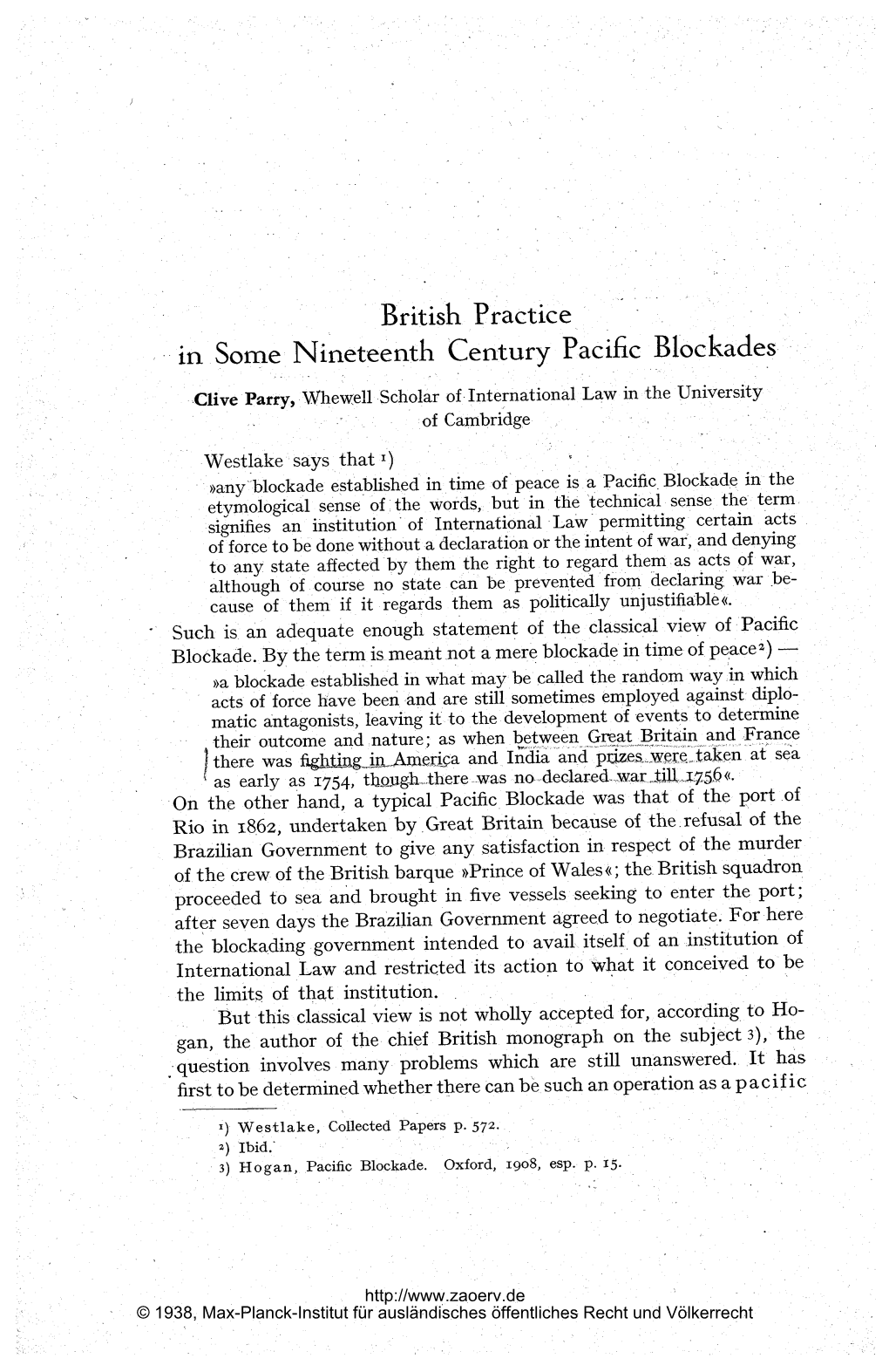 British Practice, in $Ome Nineteenth Century Pacific Blockades