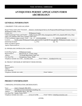 Antiquities Permit Application Form Archeology