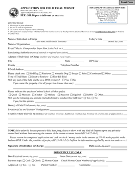 APPLICATION for FIELD TRIAL PERMIT FEE: $10.00 Per Trial/Event
