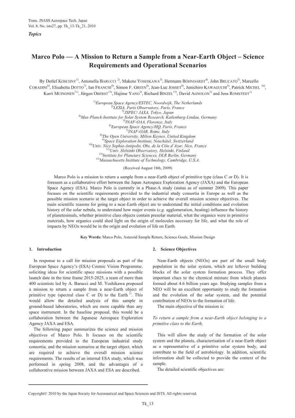 Marco Polo — a Mission to Return a Sample from a Near-Earth Object – Science Requirements and Operational Scenarios