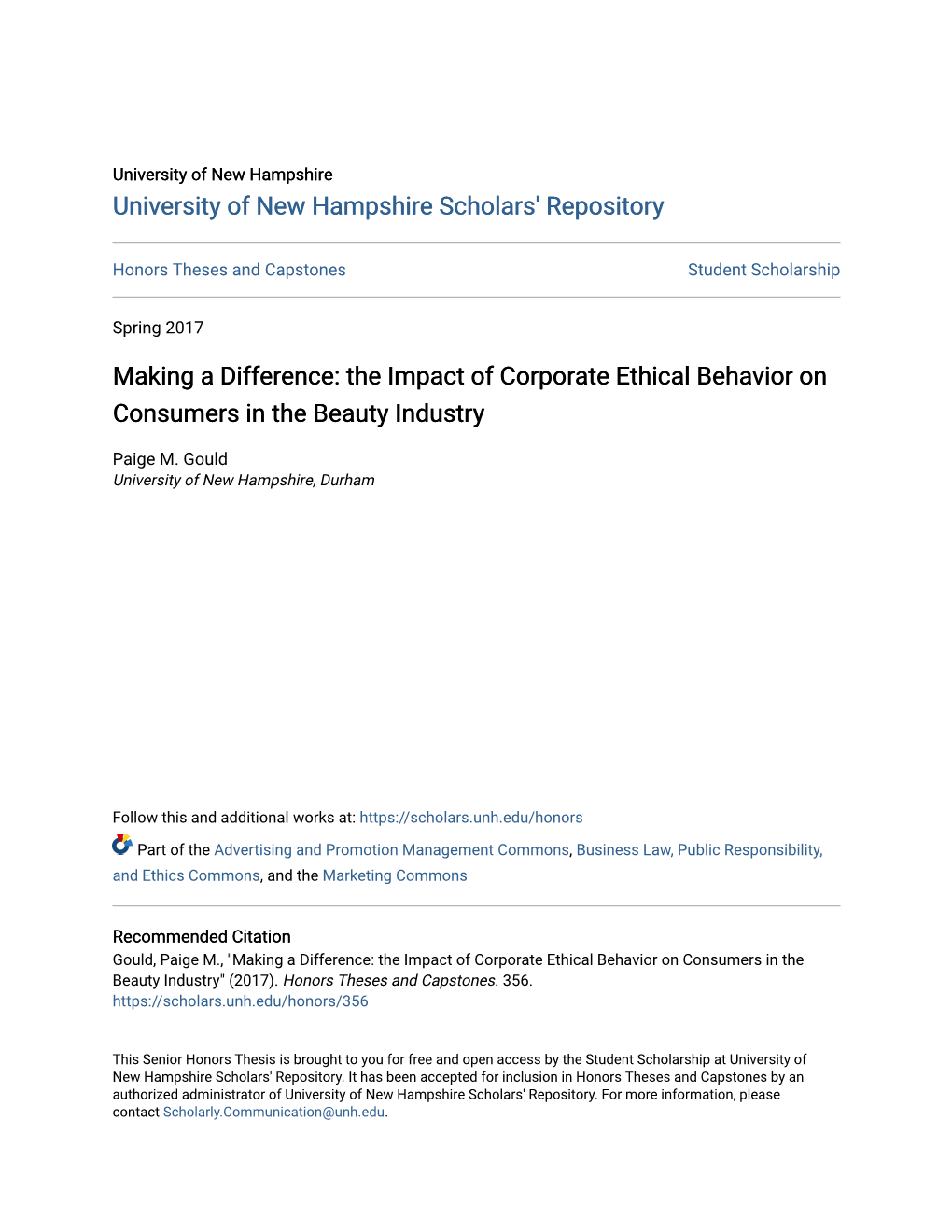 The Impact of Corporate Ethical Behavior on Consumers in the Beauty Industry