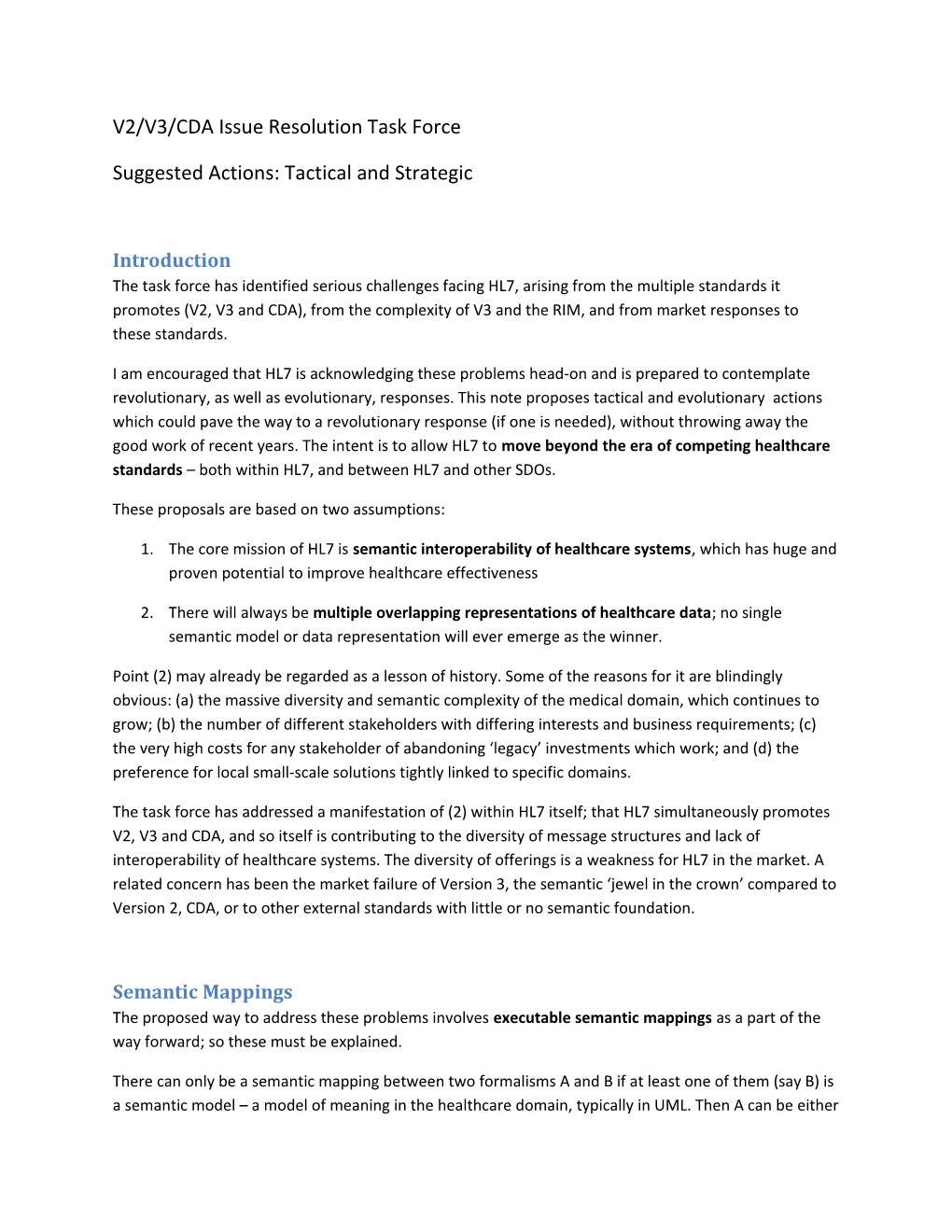 V2/V3/CDA Issue Resolution Task Force