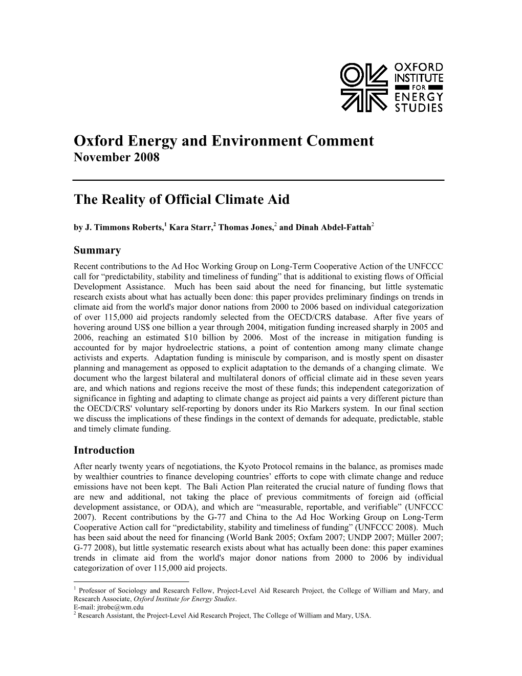 Oxford Energy and Environment Comment November 2008