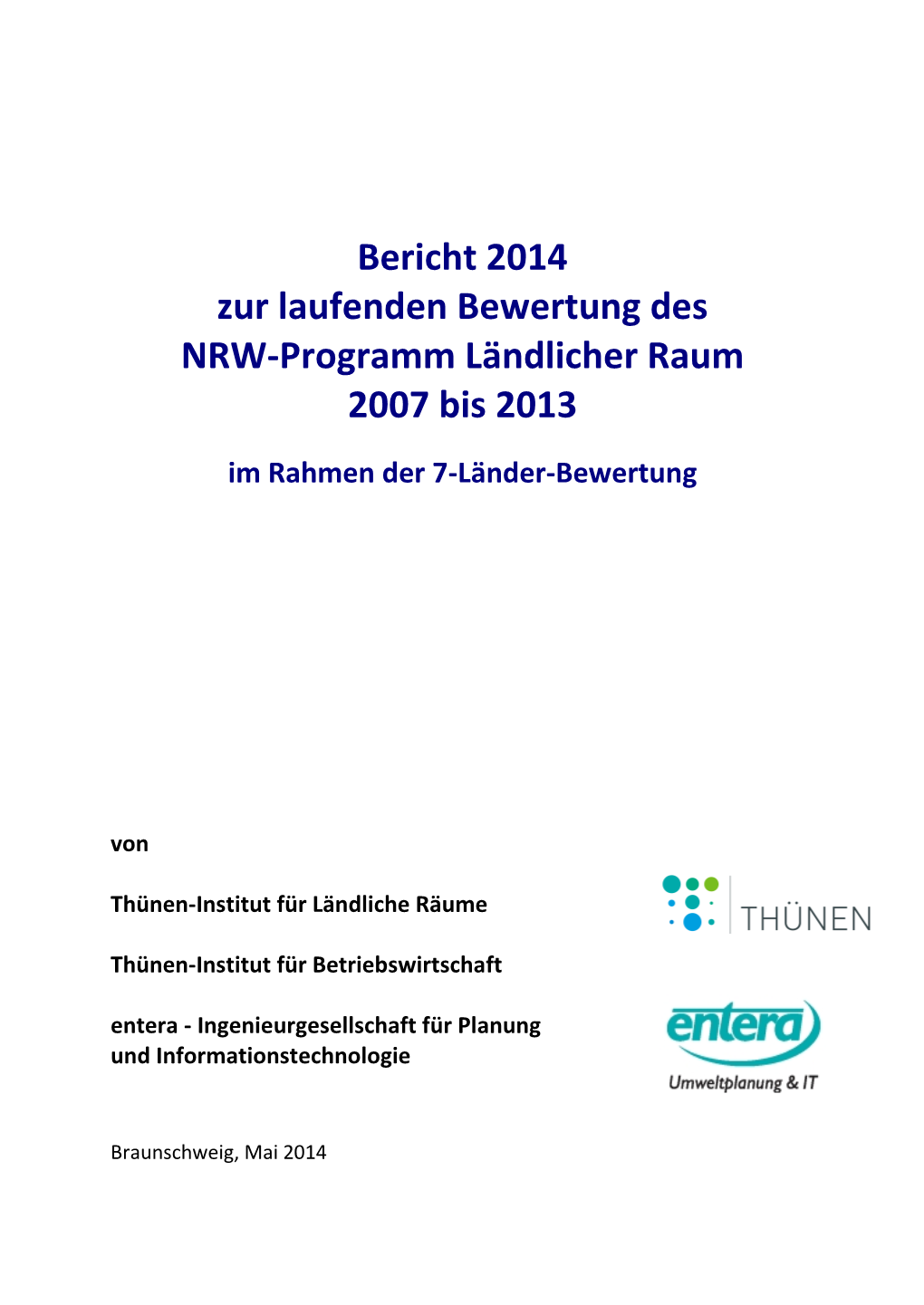 Bericht 2014 Zur Laufenden Bewertung Des NRW-Programm Ländlicher Raum 2007 Bis 2013