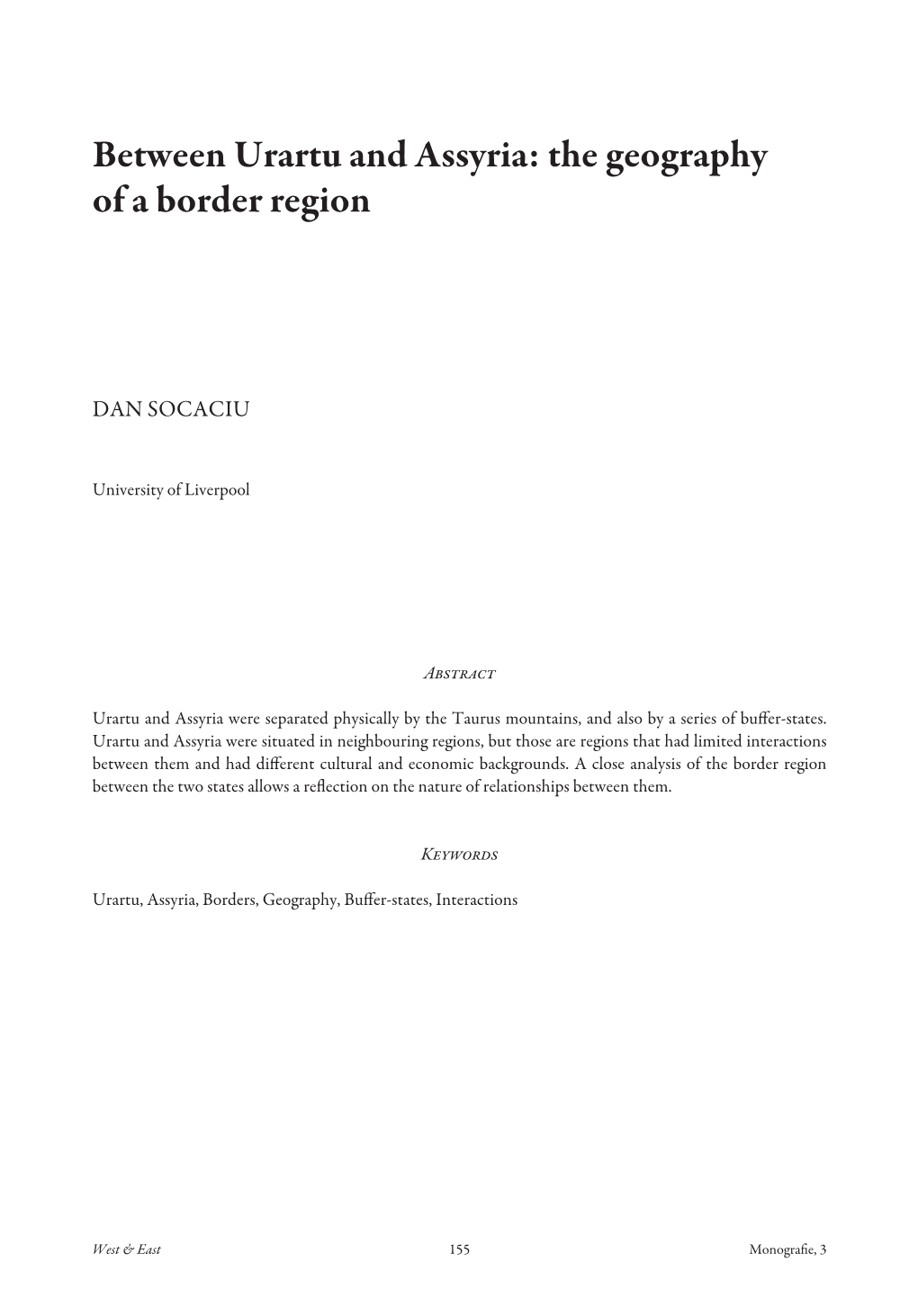 Between Urartu and Assyria: the Geography of a Border Region