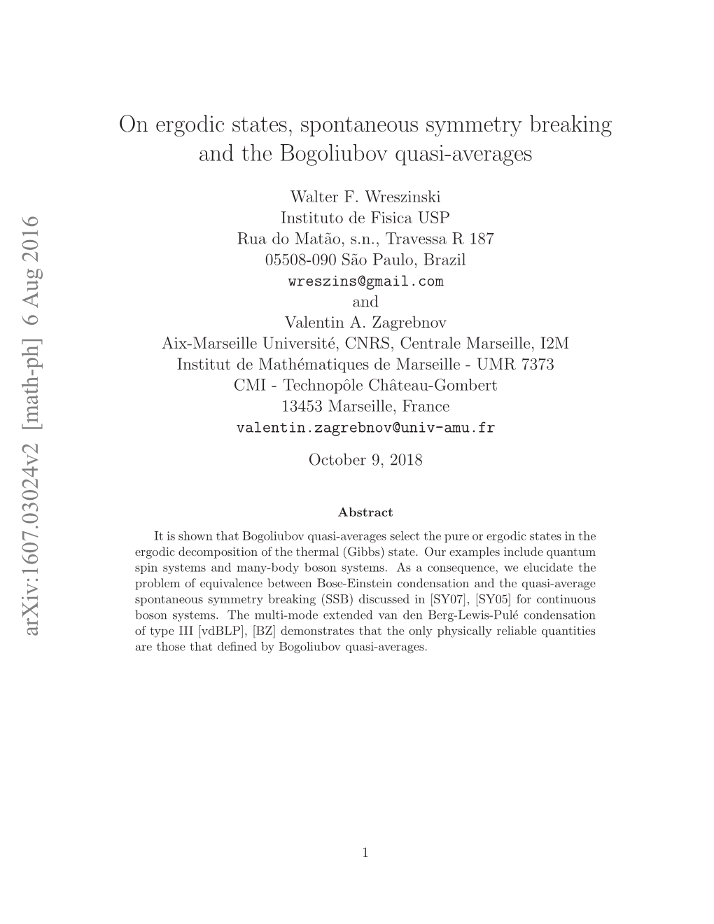 On Ergodic States, Spontaneous Symmetry Breaking and The