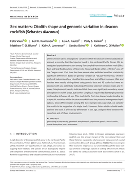 Otolith Shape and Genomic Variation in Deacon Rockfish (Sebastes Diaconus)