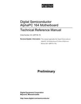 Alphapc 164 Motherboard Technical Reference Manual