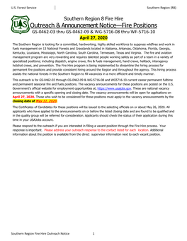 USDA Forest Service 2017 Fire Hire Outreach