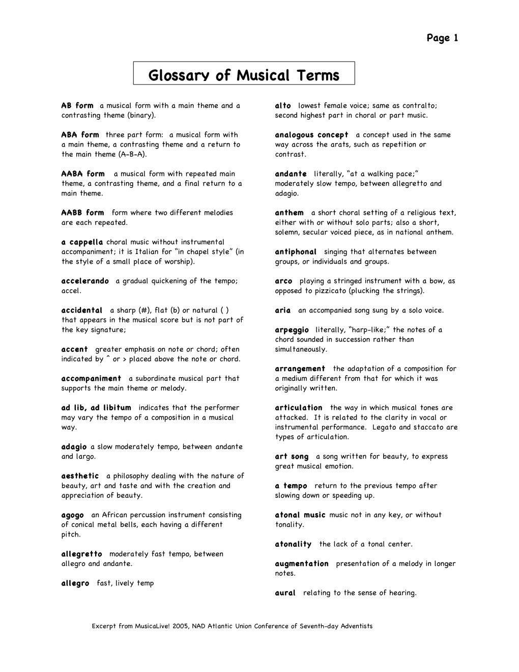 Glossary of Musical Terms