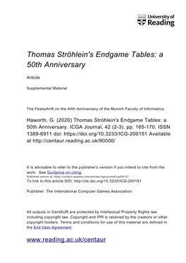 Thomas Ströhlein's Endgame Tables: a 50Th Anniversary