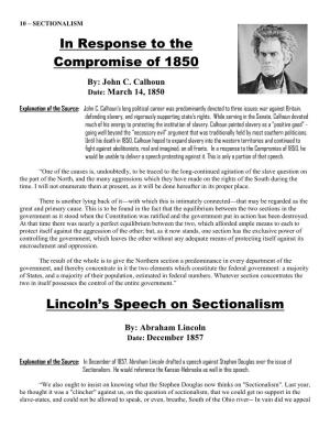 In Response to the Compromise of 1850 Lincoln's Speech On
