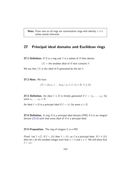 27 Principal Ideal Domains and Euclidean Rings