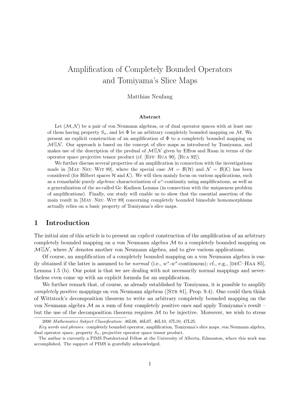 Amplification of Completely Bounded Operators and Tomiyama's Slice