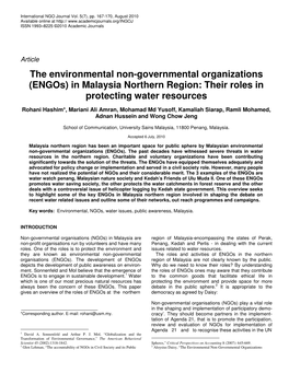 The Environmental Non-Governmental Organizations (Engos) in Malaysia Northern Region: Their Roles in Protecting Water Resources