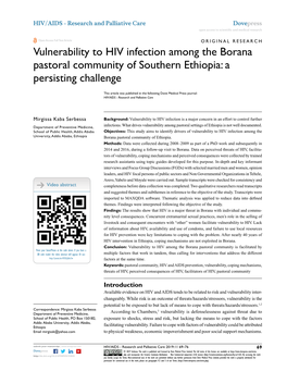 Vulnerability to HIV Infection Among the Borana Pastoral Community of Southern Ethiopia: a Persisting Challenge
