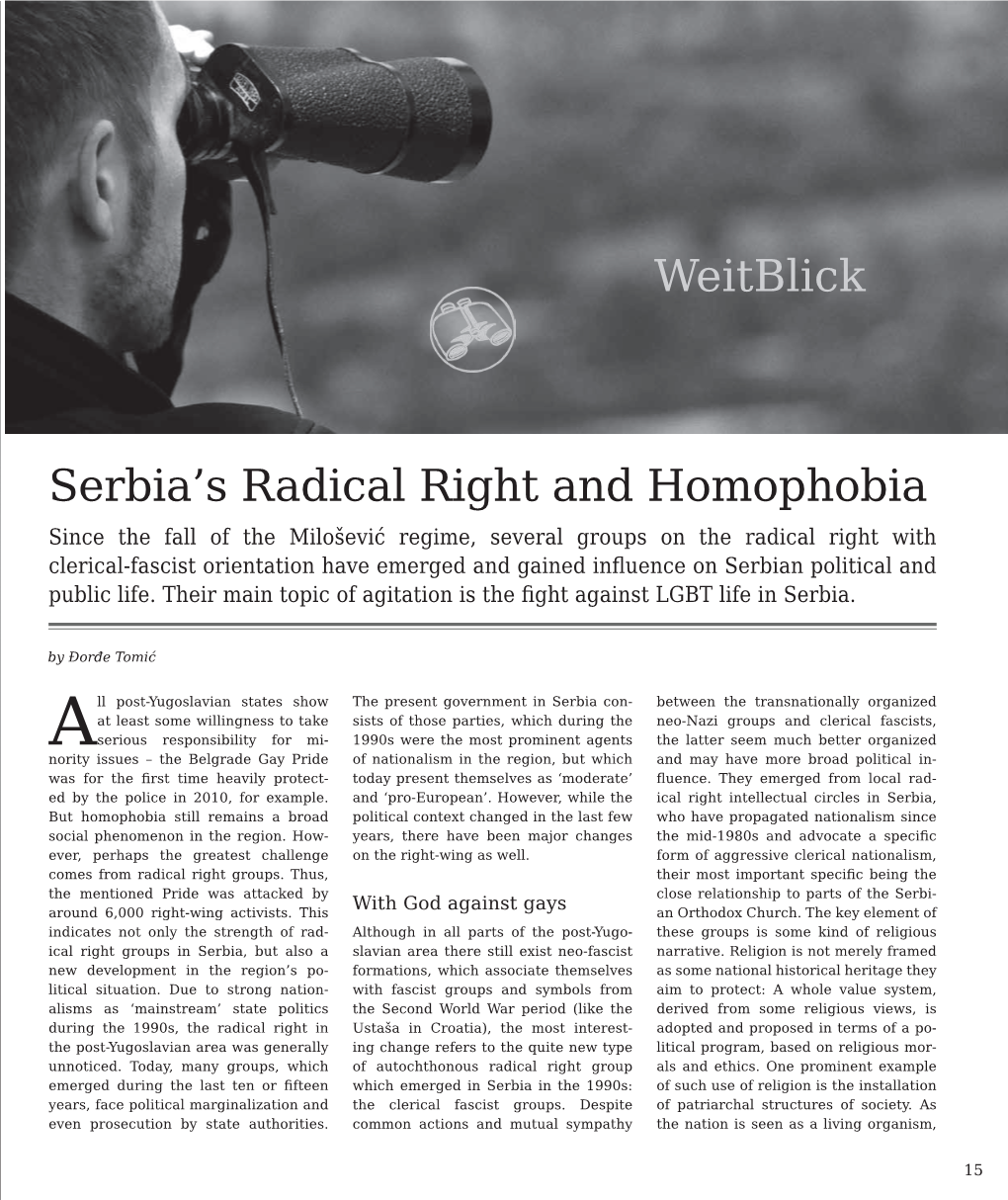 Weitblick Serbia's Radical Right and Homophobia