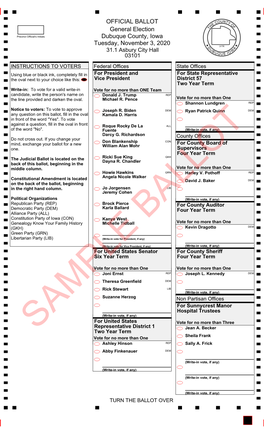 OFFICIAL BALLOT General Election Dubuque County, Iowa Tuesday, November 3, 2020