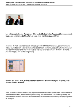 Madagascar. Deux Ministres Cerveaux De Fraudes Électorales Massives Mardi, 28 Juillet 2015 20:54 - Mis À Jour Mercredi, 29 Juillet 2015 09:48