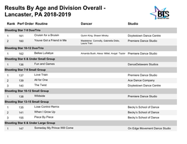 Results by Age and Division Overall - Lancaster, PA 2018-2019