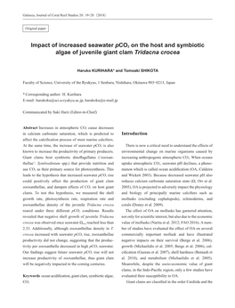 Impact of Increased Seawater Pco2 on the Host and Symbiotic Algae of Juvenile Giant Clam Tridacna Crocea