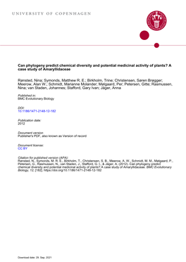 Can Phylogeny Predict Chemical Diversity and Potential Medicinal Activity of Plants? a Case Study of Amaryllidaceae