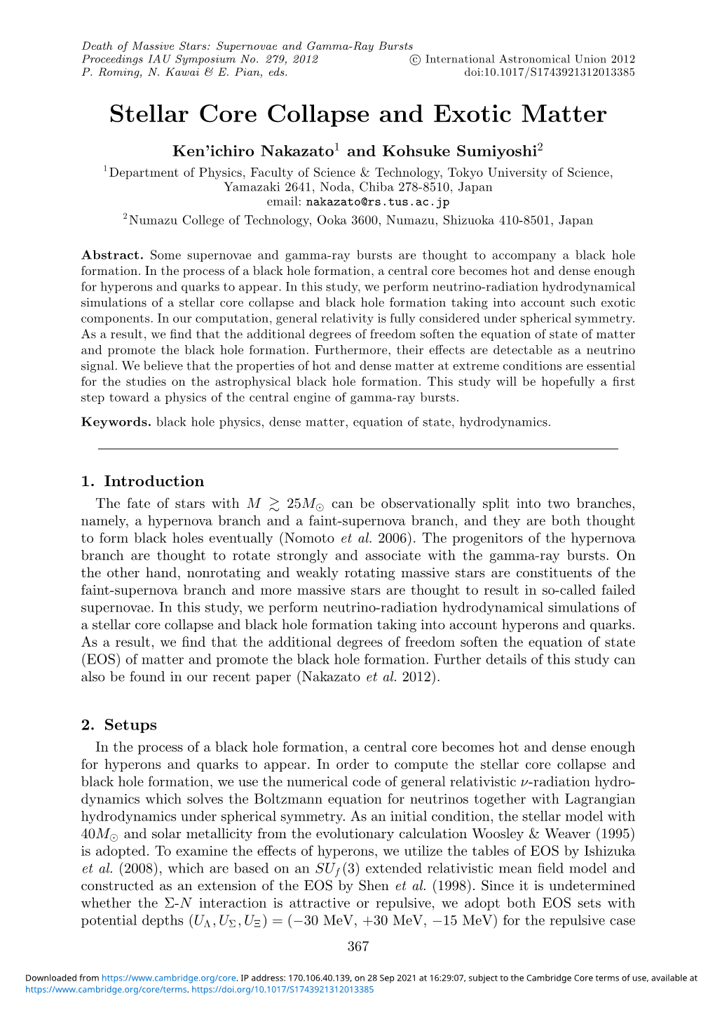 Stellar Core Collapse and Exotic Matter