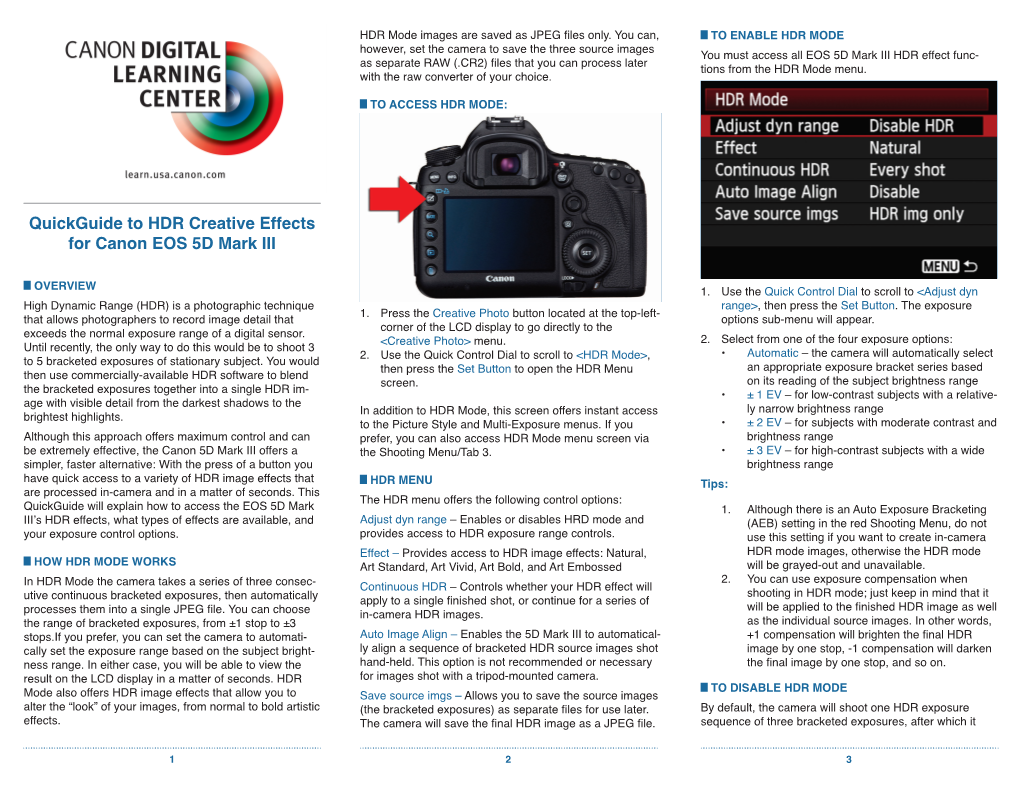 Quickguide to HDR Creative Effects for Canon EOS 5D Mark III