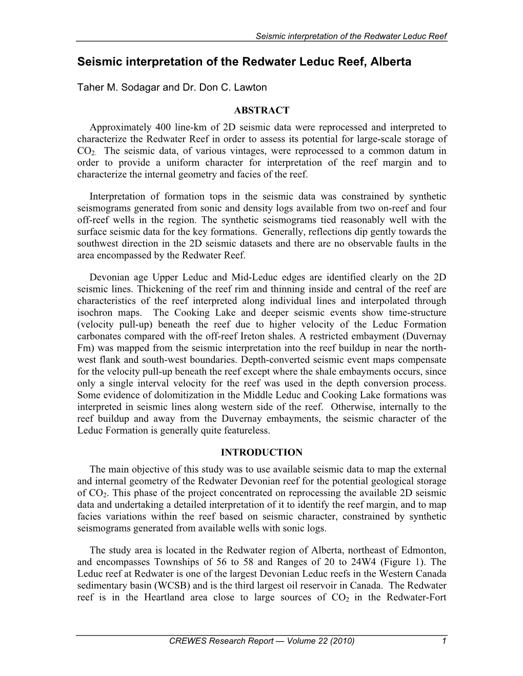 Seismic Interpretation of the Redwater Leduc Reef, Alberta